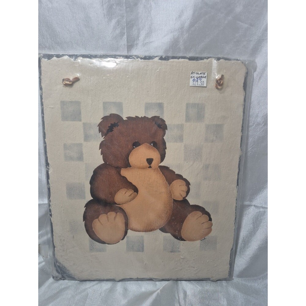 Vintage, Hand-Painted Teddy Bear Slate Wall Hanging NOS